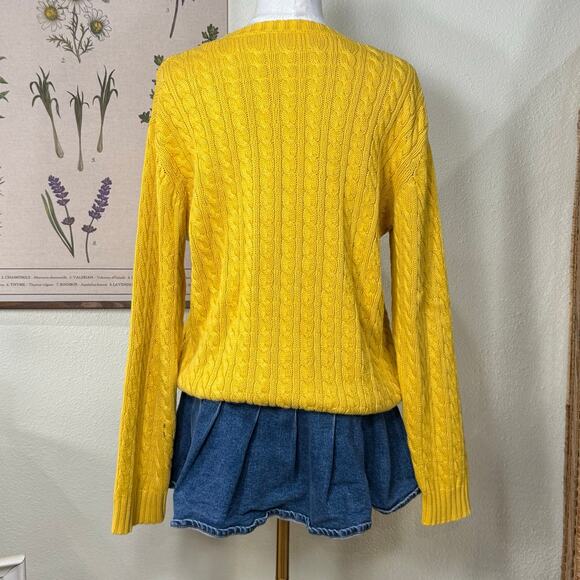 Vintage 90s Ralph Lauren Yellow Cable Knit Pullover Sweater Heritage Preppy L - Picture 3 of 4